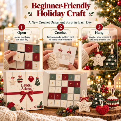 🔥🧶24-Day Crochet Christmas Advent Calendar™ – 24 Surprise DIY Ornament Kits to Make & Hang✨