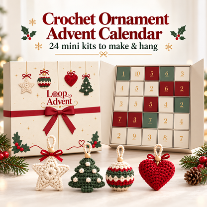 🔥🧶24-Day Crochet Christmas Advent Calendar™ – 24 Surprise DIY Ornament Kits to Make & Hang✨