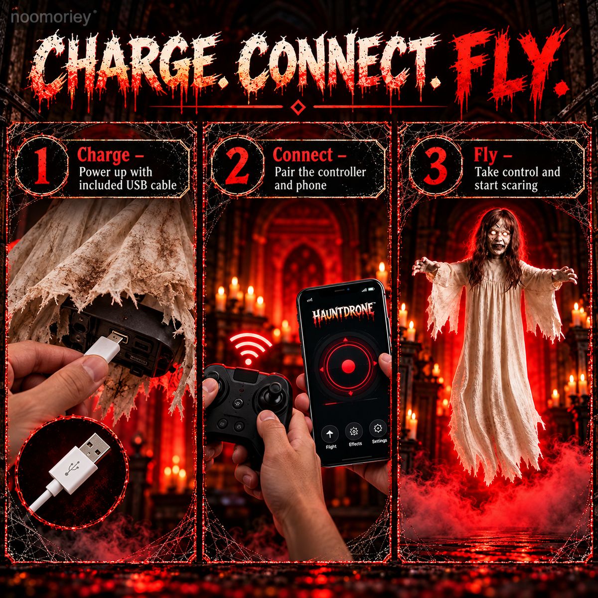 👻 Hauntdrone™ Ghost Girl & Demon Nun – Flying Halloween Scare Prop with Live Camera