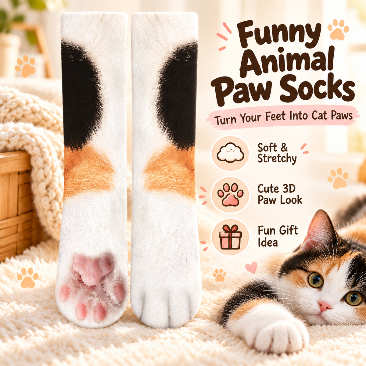 🐾 Funny Animal Paw Socks – Realistic Cat Paw Novelty Socks 🐱