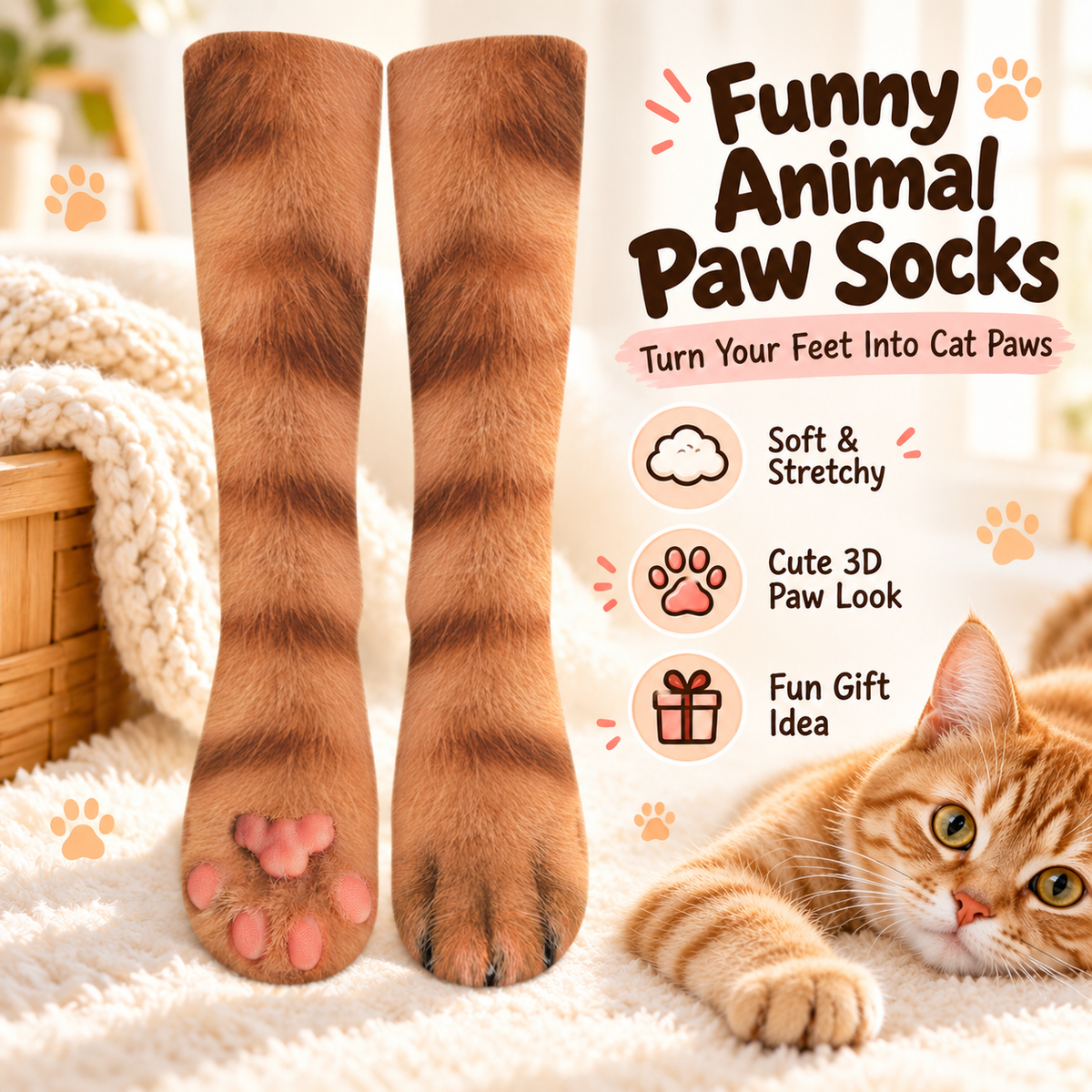 🐾 Funny Animal Paw Socks – Realistic Cat Paw Novelty Socks 🐱