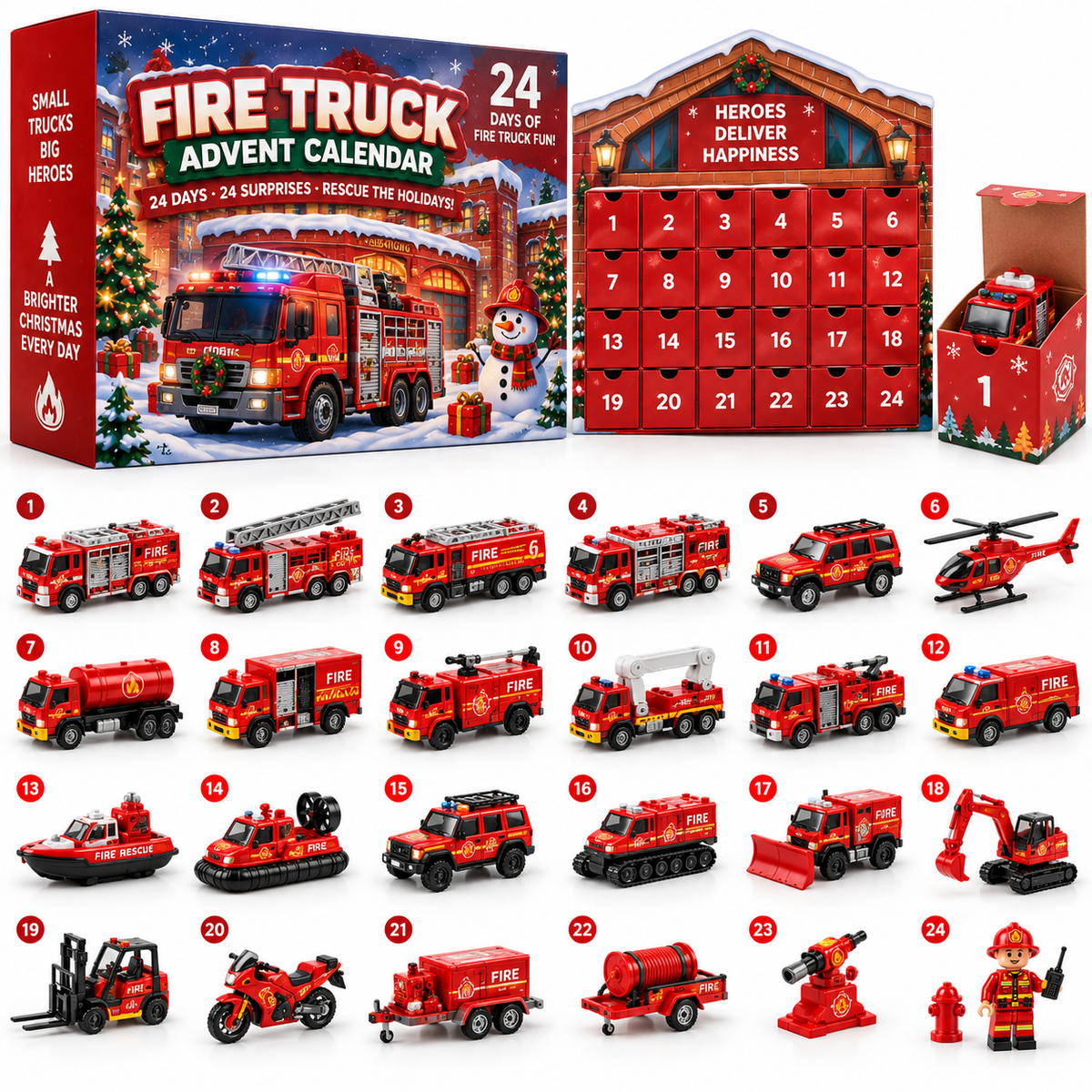 🚨 WEE-OOO! WEE-OOO! 🔥Christmas Fire Truck Surprise Collection！！！🚒