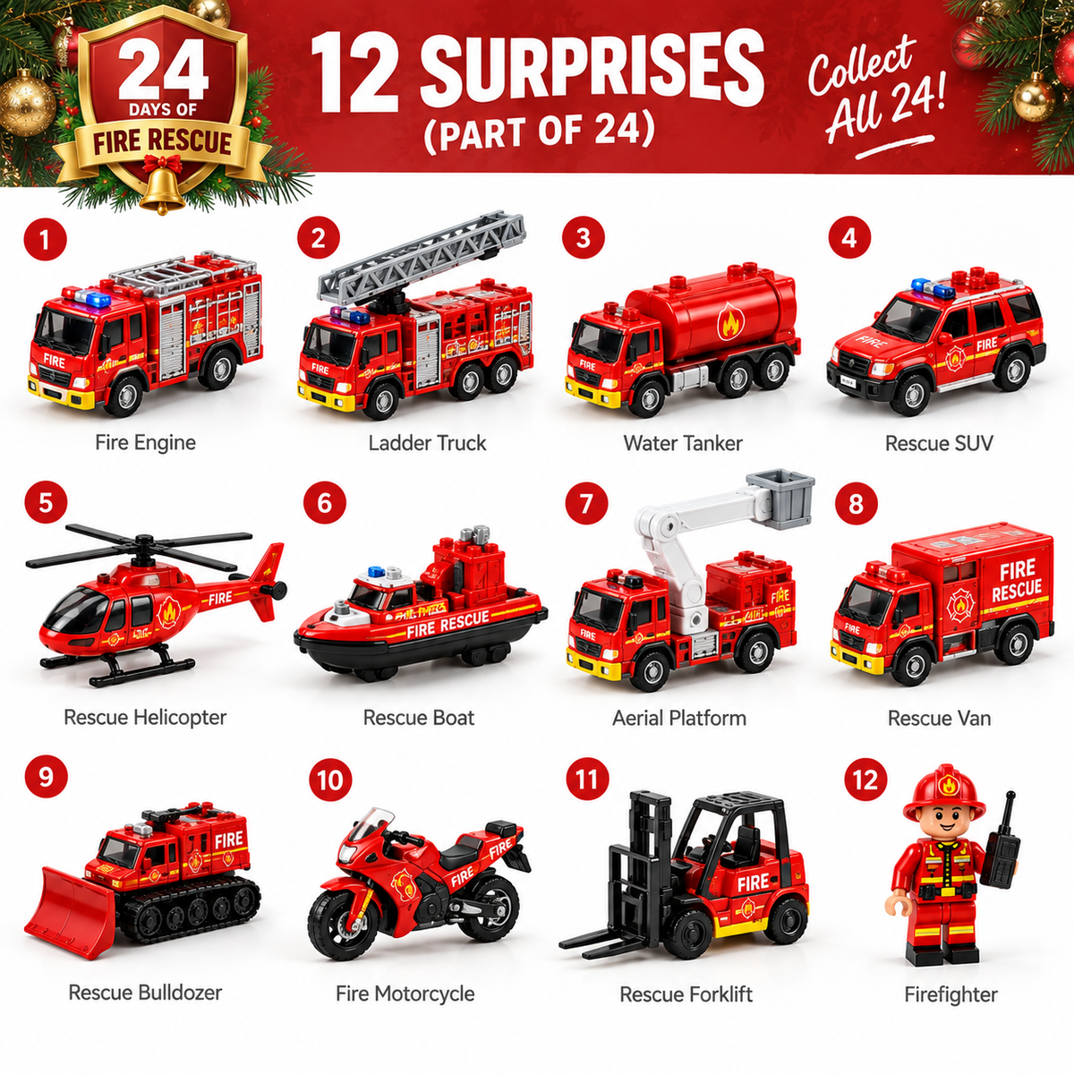 🚨 WEE-OOO! WEE-OOO! 🔥Christmas Fire Truck Surprise Collection！！！🚒
