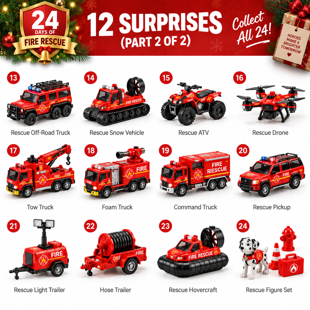 🚨 WEE-OOO! WEE-OOO! 🔥Christmas Fire Truck Surprise Collection！！！🚒