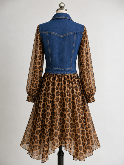 Milan Denim Bodice Leopard Dress
