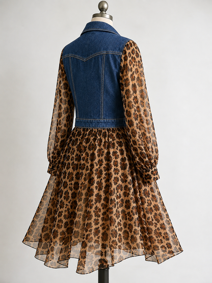 Milan Denim Bodice Leopard Dress