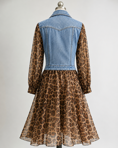 Milan Denim Bodice Leopard Dress
