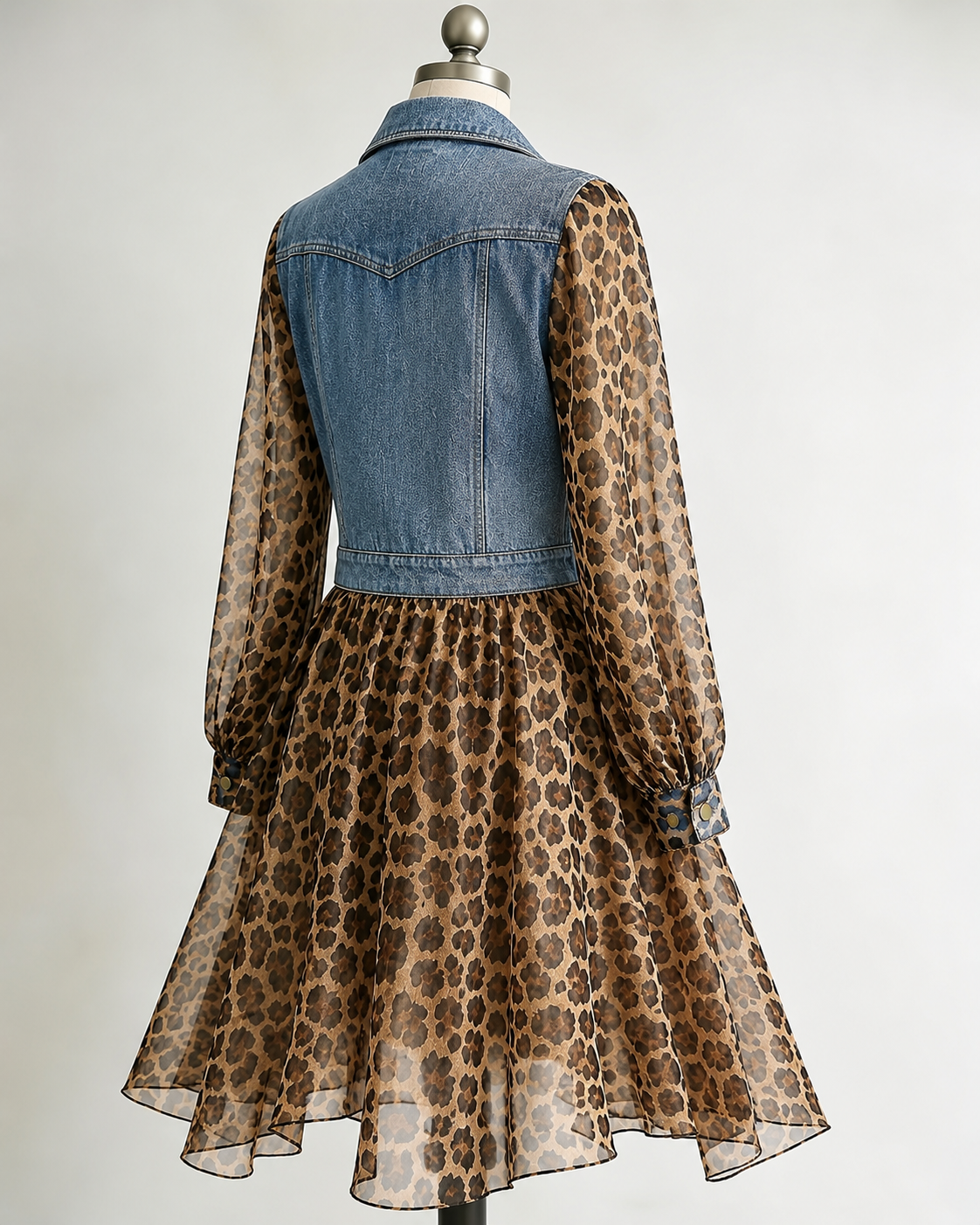 Milan Denim Bodice Leopard Dress