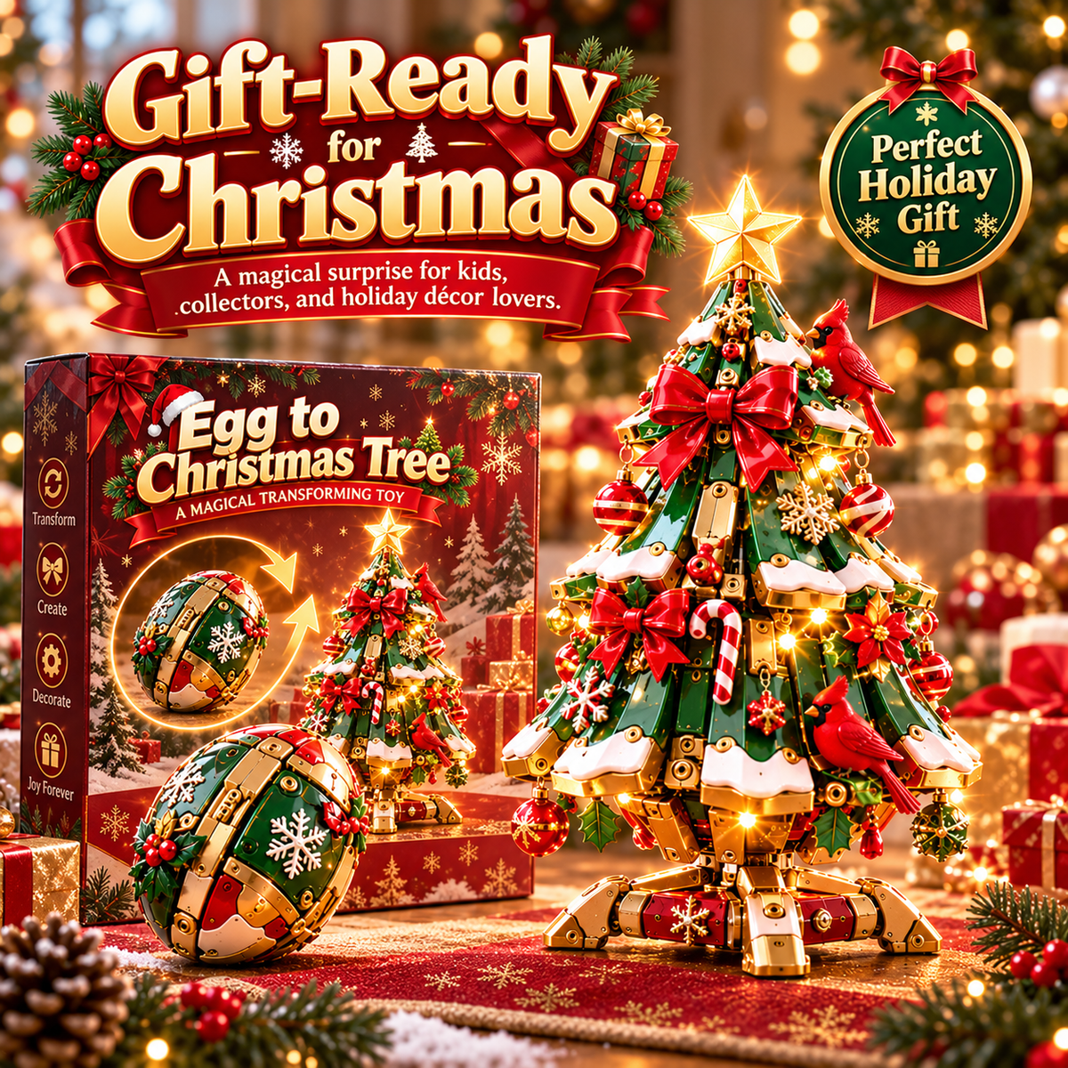 🔥 Egg-to-Christmas Tree Magical Transforming Toy🎄 Cardinal Christmas Tree Holiday Gift 🎁