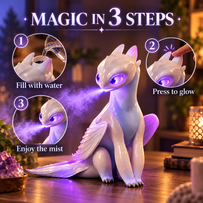 🐉 💨Mystic White Dragon Mist Humidifier ✨ Glowing LED Cool Mist Diffuser & Fantasy Desk Decor