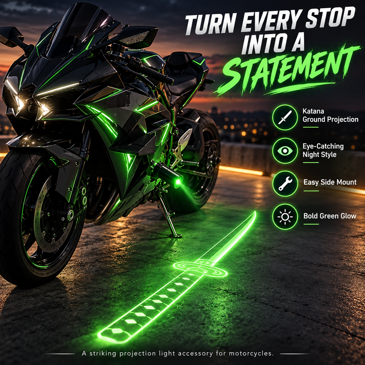 ⚔️ Neon Katana Motorcycle Ground Projection Light – Eye-Catching LED Sword Effect for Night Riders