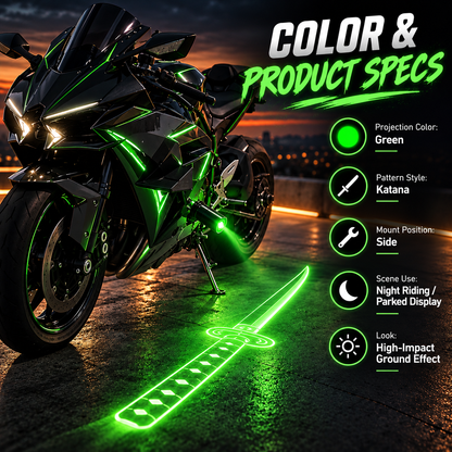 ⚔️ Neon Katana Motorcycle Ground Projection Light – Eye-Catching LED Sword Effect for Night Riders