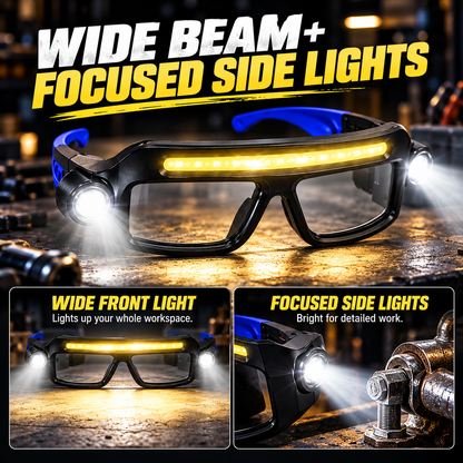 👓Hands-Free LED Work Glasses with Wide Front Beam, Side Lights & Over-Glasses Fit👓