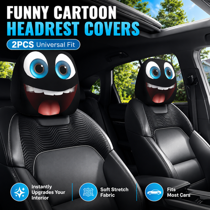 😆 Funny Cartoon Car Headrest Covers – 2PCS Universal Fit 🚗