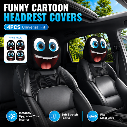 😆 Funny Cartoon Car Headrest Covers – 2PCS Universal Fit 🚗