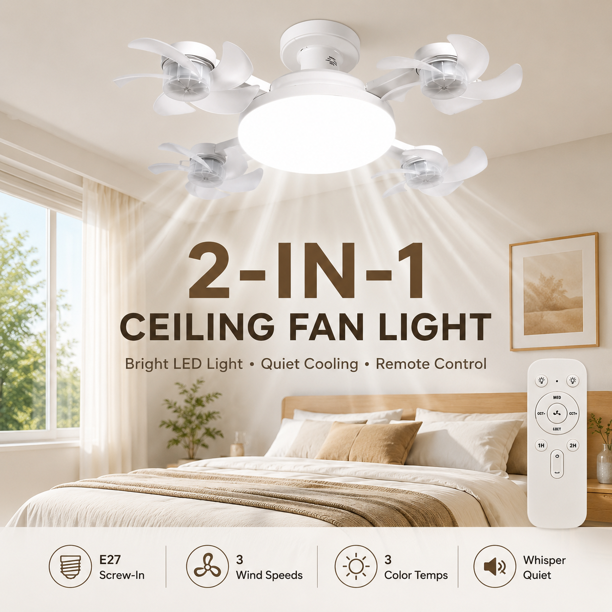 ❄️LAST DAY-50% OFF💡 2-in-1 Ceiling Fan Light 🔧No Wiring • No Tools • Just Screw It In