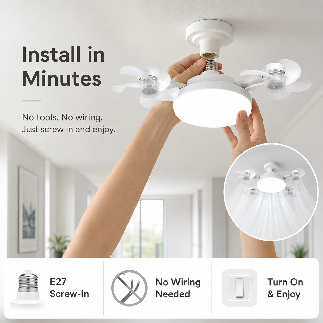 ❄️LAST DAY-50% OFF💡 2-in-1 Ceiling Fan Light 🔧No Wiring • No Tools • Just Screw It In
