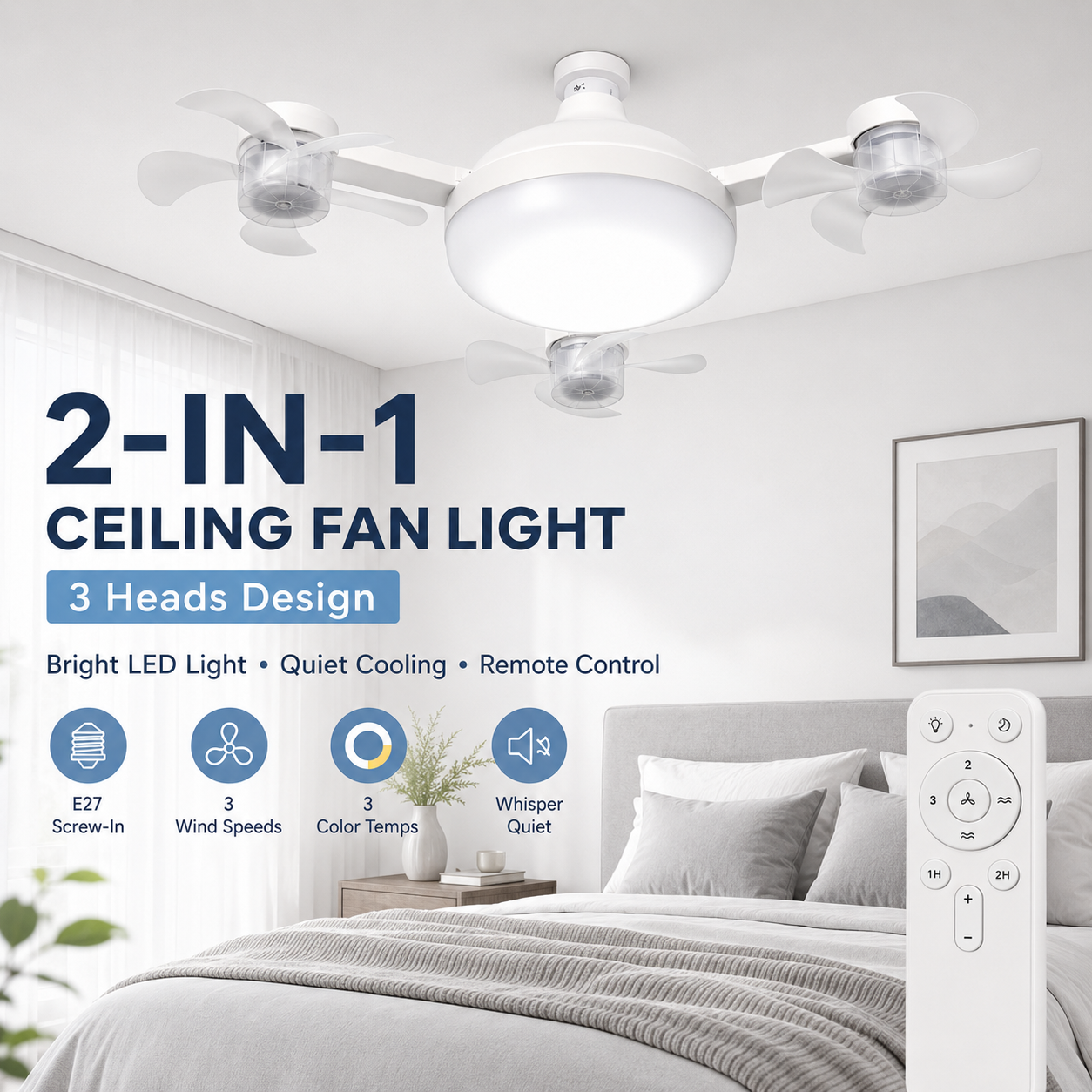 ❄️LAST DAY-50% OFF💡 2-in-1 Ceiling Fan Light 🔧No Wiring • No Tools • Just Screw It In