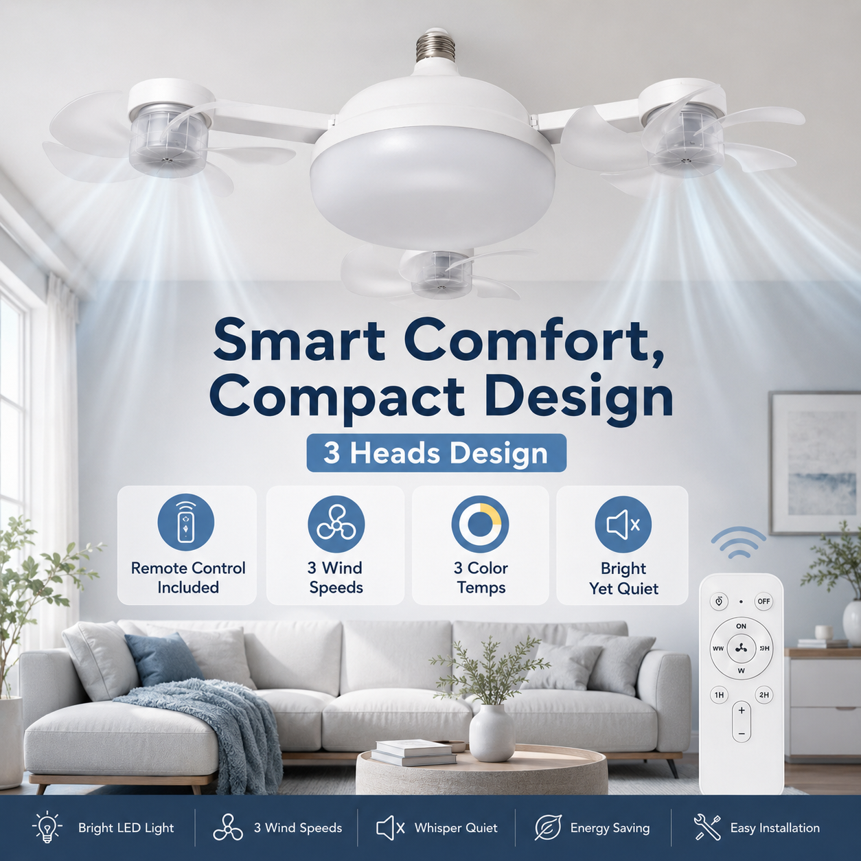 ❄️LAST DAY-50% OFF💡 2-in-1 Ceiling Fan Light 🔧No Wiring • No Tools • Just Screw It In