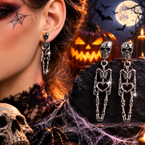 💀Halloween Skeleton Skull Earrings for Women Spooky Cosplay