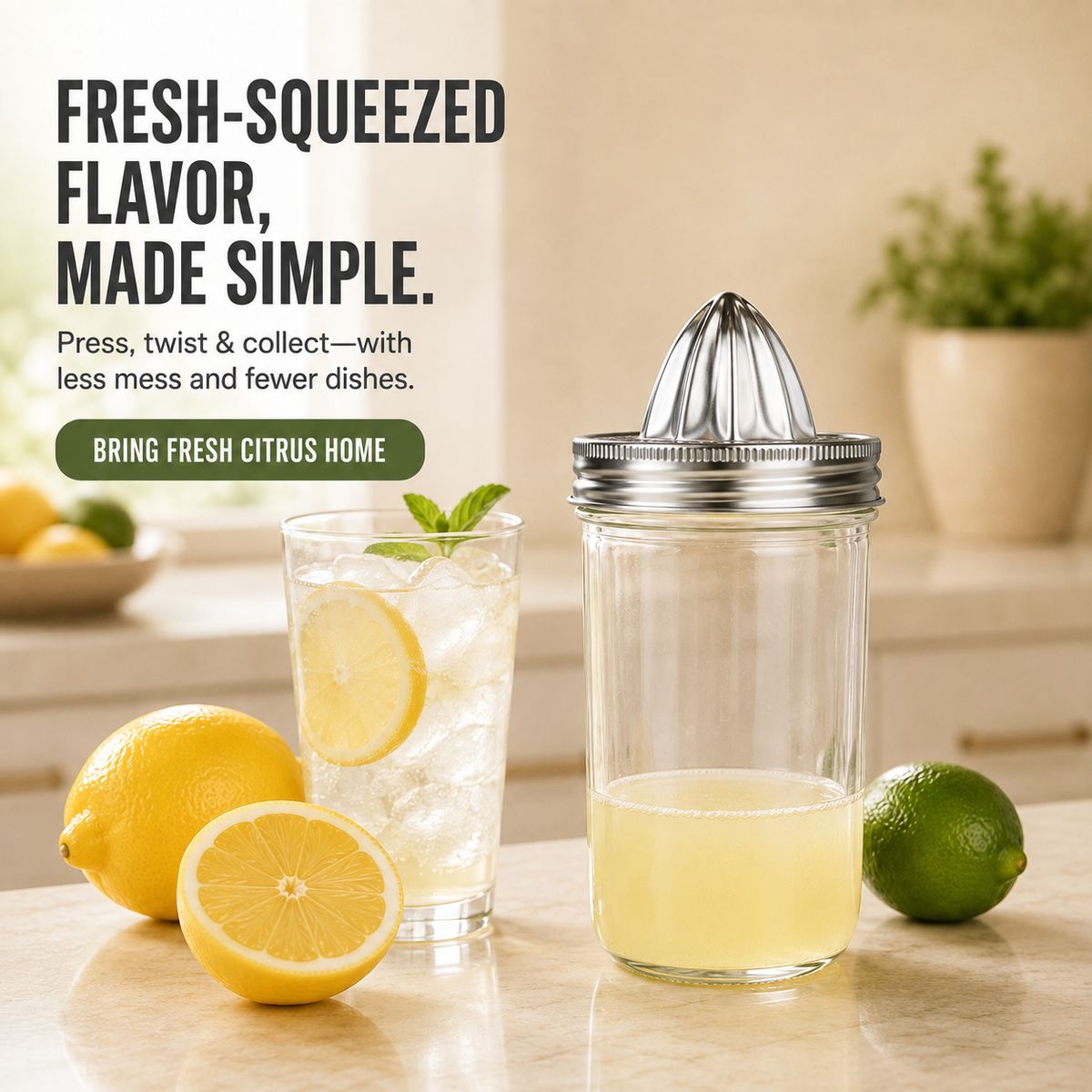 🍋 Mason Jar Citrus Juicer – Juice, Collect & Serve with Less Mess
