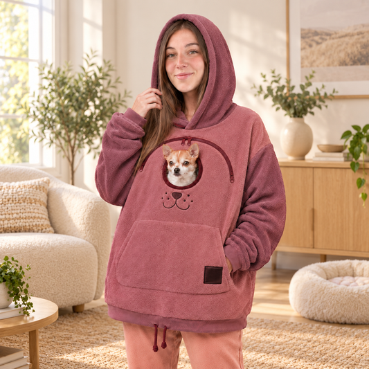🐈🐕 Cozy Fleece Pet Bonding Pouch Hoodie – Warm & Supportive Small Pet Carrier Clothing