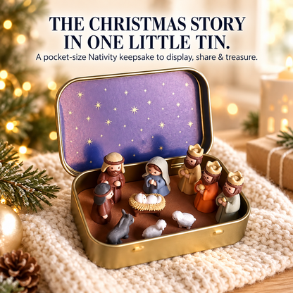 ✨ Portable Mini Nativity Scene in Keepsake Tin – Pocket-Size Christmas Manger Set