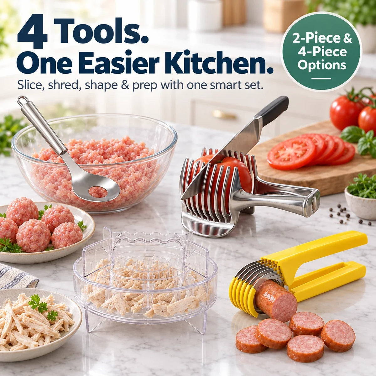 4-in-1 Kitchen Prep Tool Set | Slice, Shred & Shape