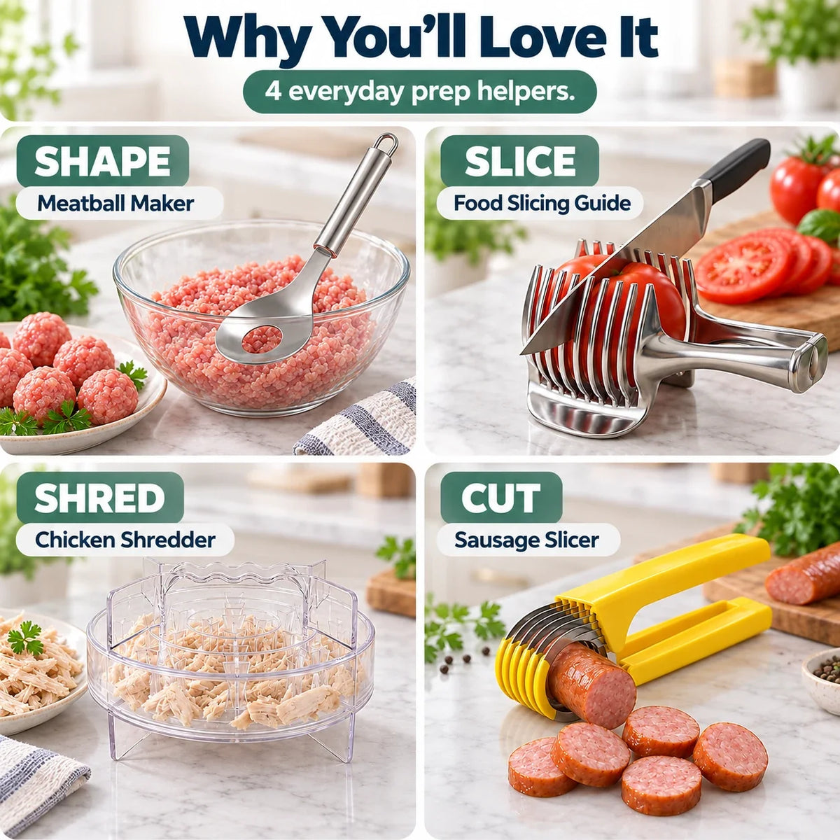4-in-1 Kitchen Prep Tool Set | Slice, Shred & Shape