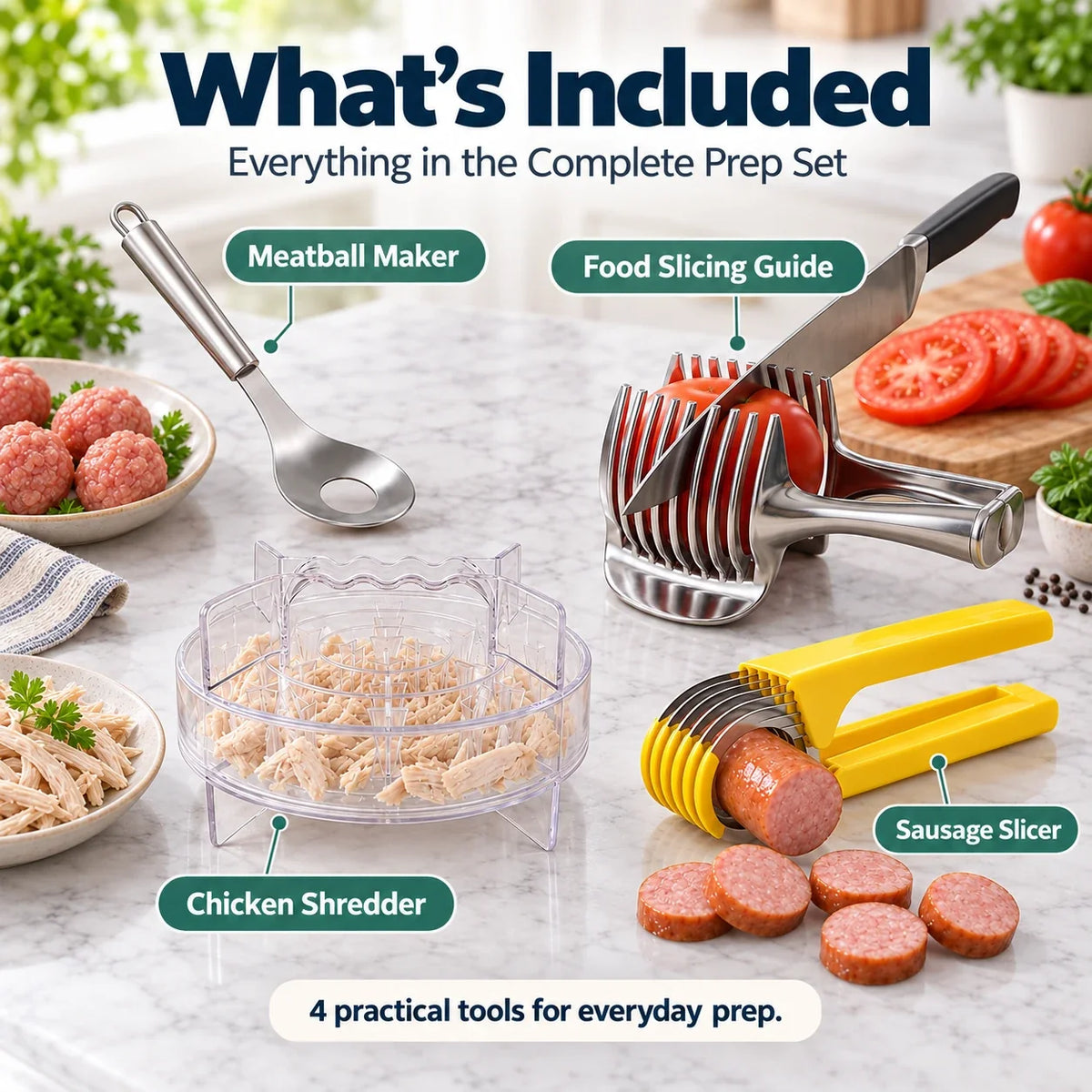 4-in-1 Kitchen Prep Tool Set | Slice, Shred & Shape