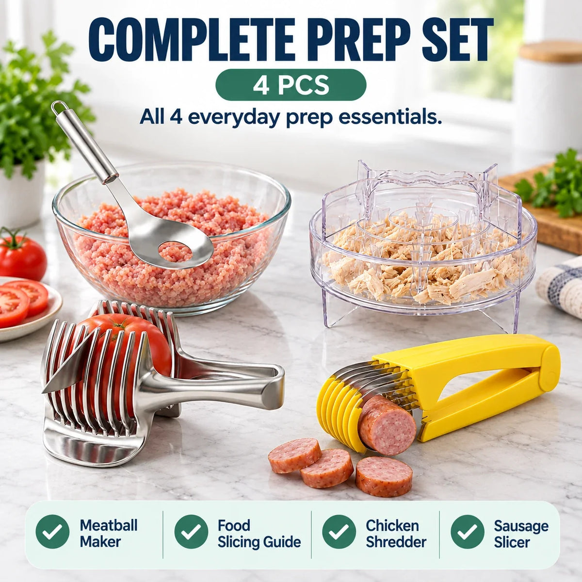 4-in-1 Kitchen Prep Tool Set | Slice, Shred & Shape
