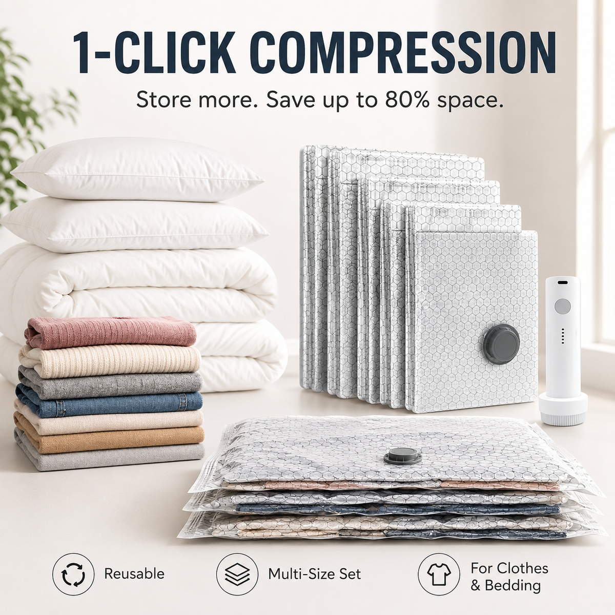 🎁Last day 49% OFF - Cordless Travel Vacuum Storage Compression Bag Set