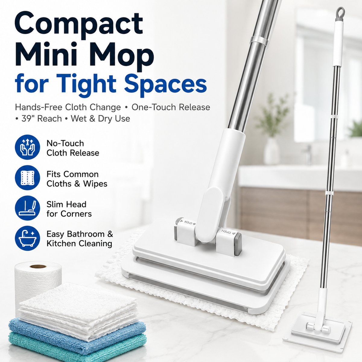 ✨  🧹 Multi-Purpose Mini Dust Mop🧼 – Lightweight Bathroom & Tight-Space Cleaner