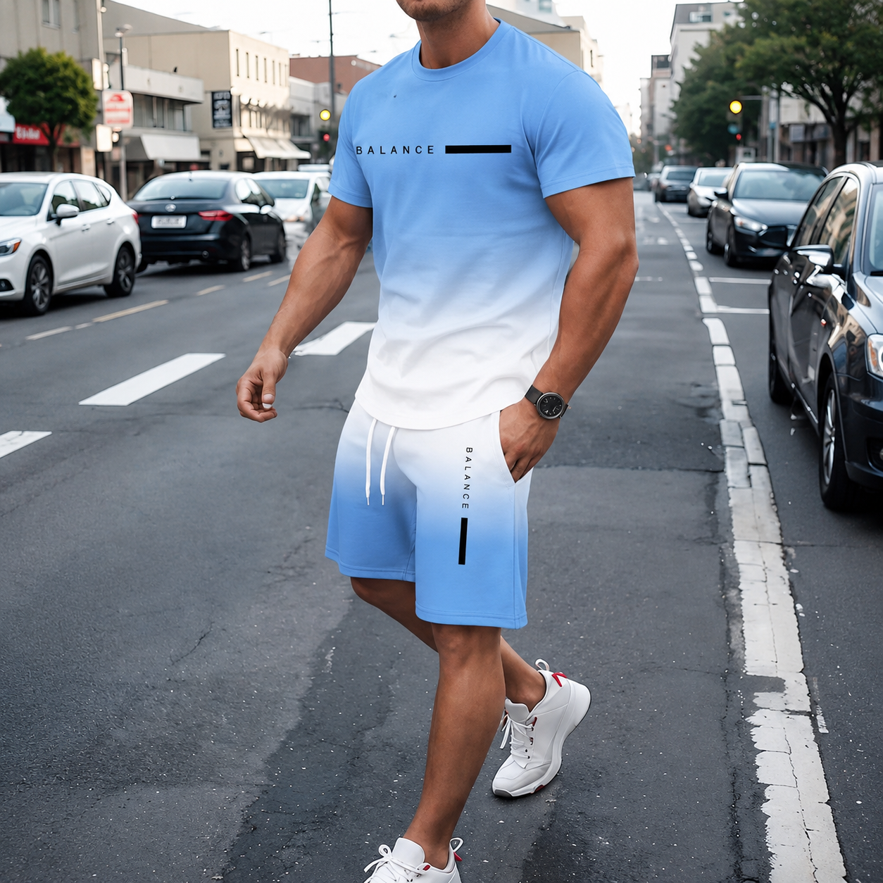Men’s Gradient Short Sleeve Tracksuit 2-Piece Set