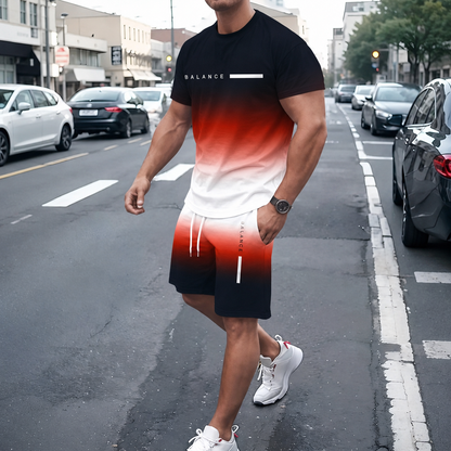 Men’s Gradient Short Sleeve Tracksuit 2-Piece Set