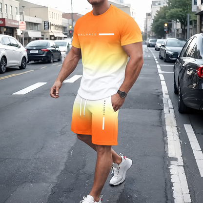 Men’s Gradient Short Sleeve Tracksuit 2-Piece Set