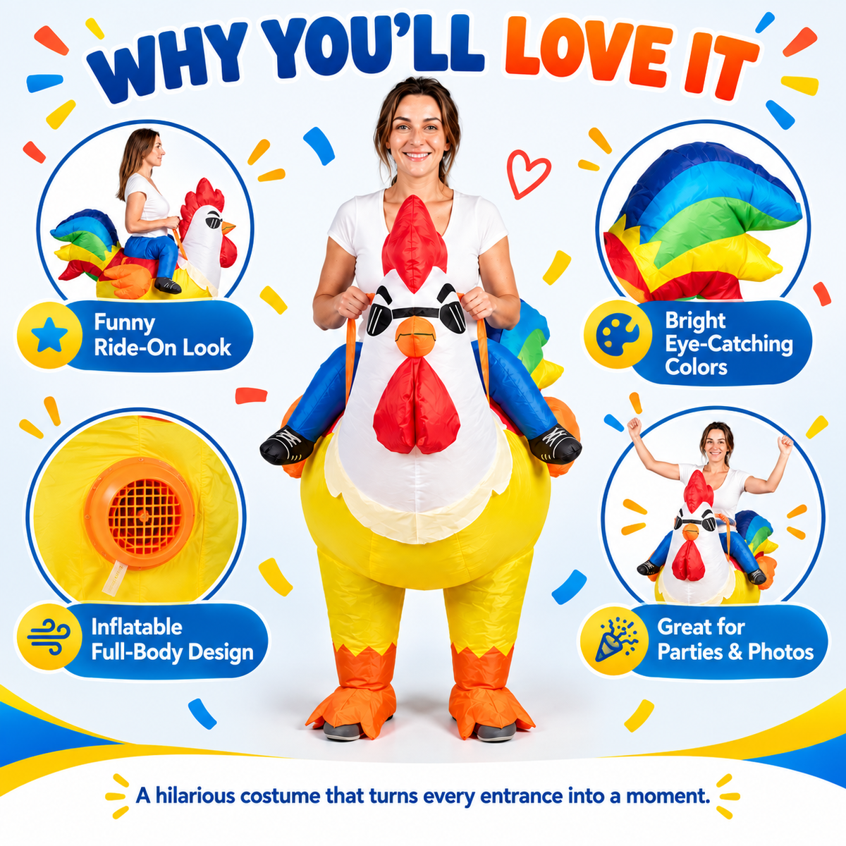 🐔 Inflatable Chicken Costume – Ride Into the Party!