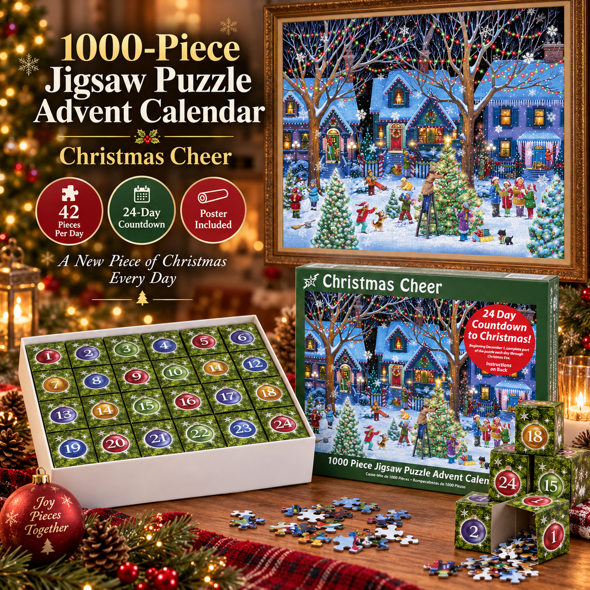 🎄 1000-Piece Christmas Jigsaw Puzzle Advent Calendar – 24-Day Holiday Countdown