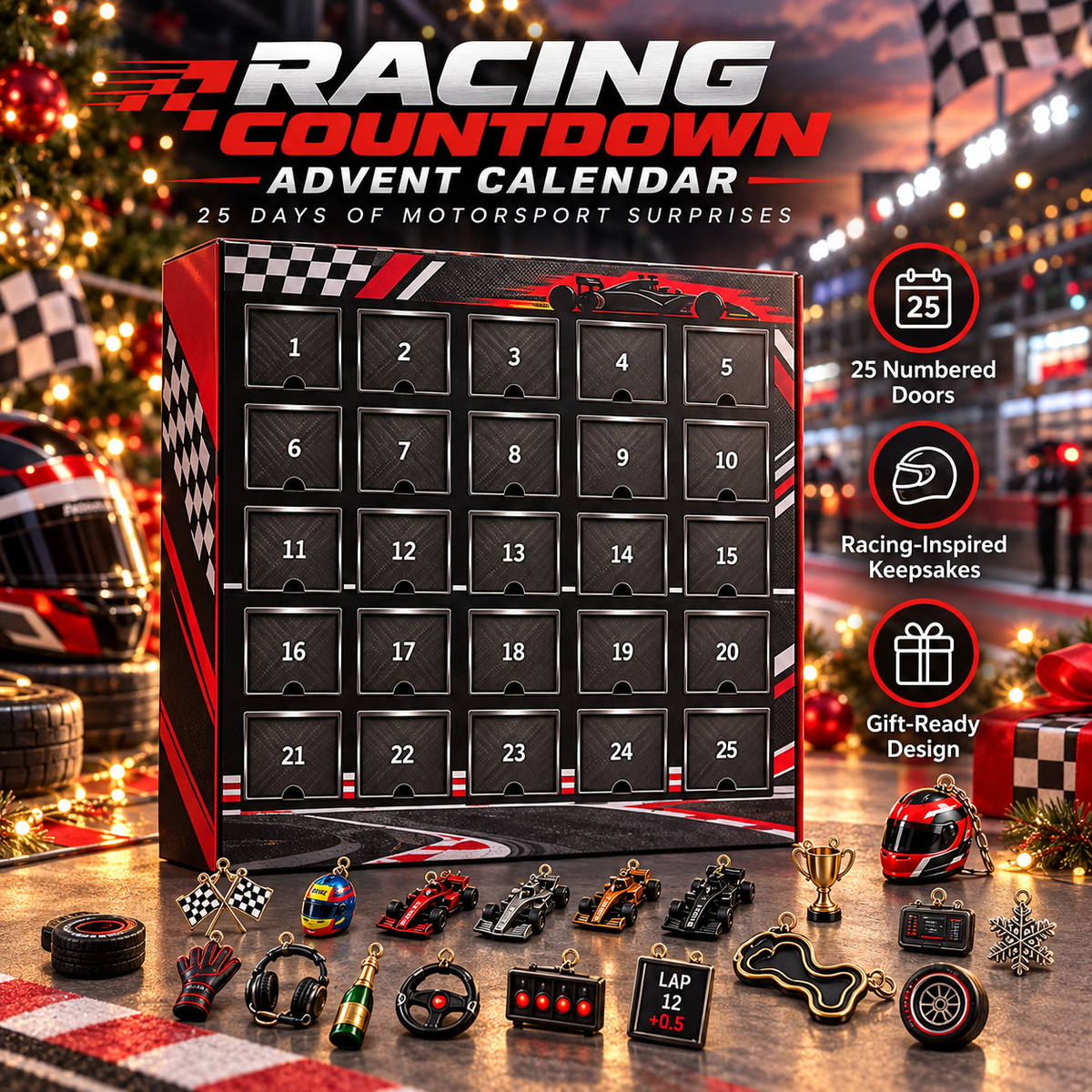🏁  25-Day Formula Racing Advent Calendar – Ultimate Christmas Countdown for Racing Fans