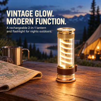 🏕️ Vintage 2-in-1 USB-C Rechargeable Camping Lantern & Flashlight – 7 Modes & Magnetic Base