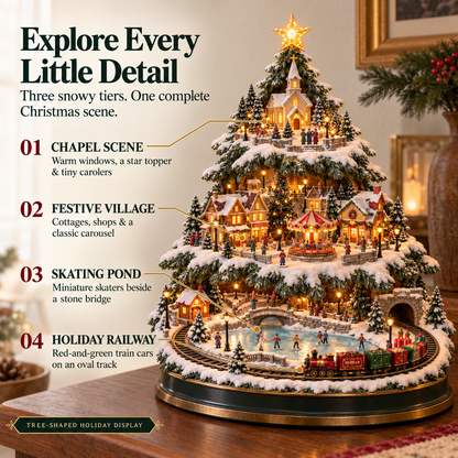 ✨LAST DAY 49% ✨OFF Lighted Christmas Village Tree with Train & Carousel