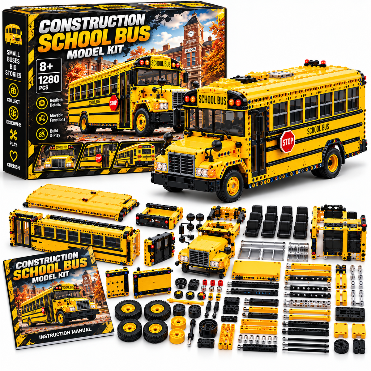 🚌 Build Your Own School Bus! 🔧Construction Model Kit