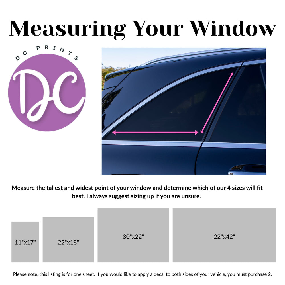 Guide showing how to measure vehicle window width and height