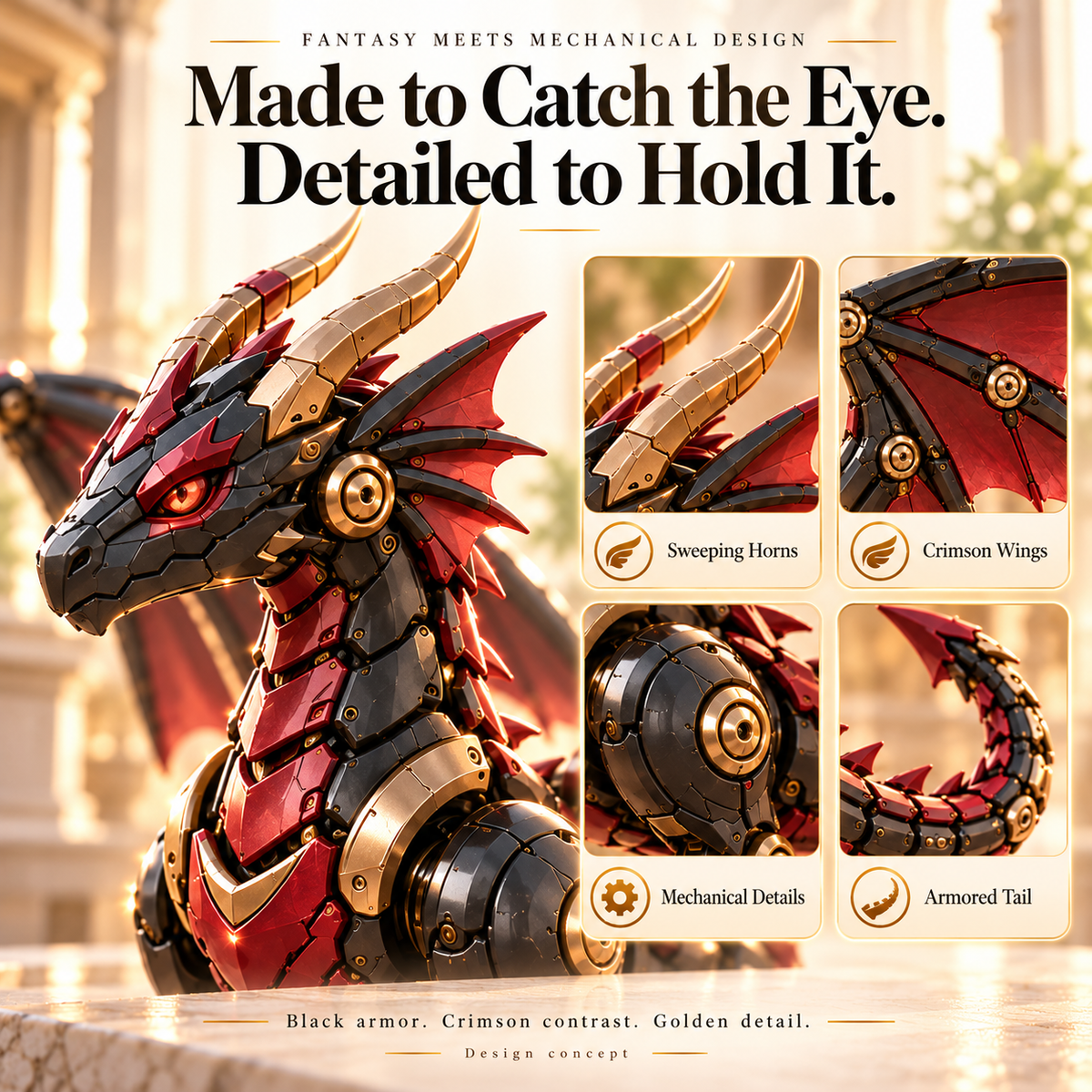 🔥LAST DAY 49% OFF -🐉 Mechanical Dragon Egg – Black & Crimson Dragon with Folding Wings & Armored Details!!!