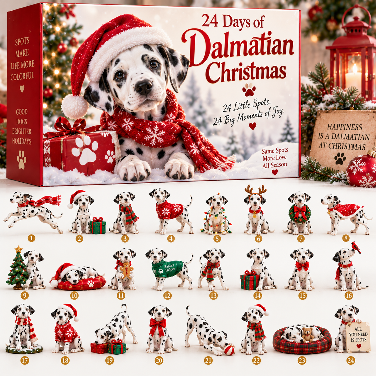 ❄️ SPOTS IN THE SNOW… IT MUST BE A DALMATIAN! 🐾24 Spotted Dog Collectible Countdown Set