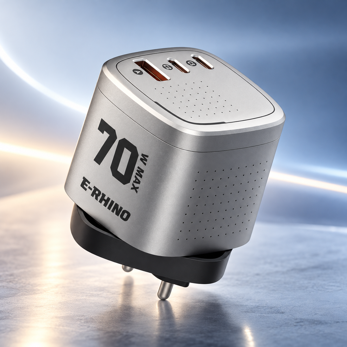Global Travel Charger (70W, 3-Port, GaN, Integrated Rotary Plug)