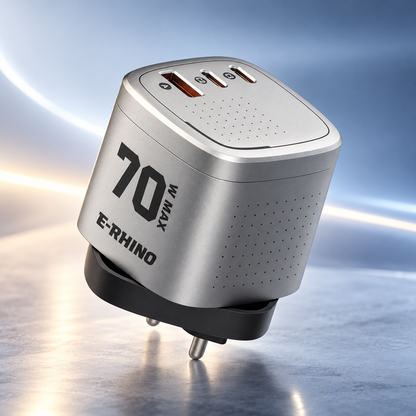 Global Travel Charger (70W, 3-Port, GaN, Integrated Rotary Plug)