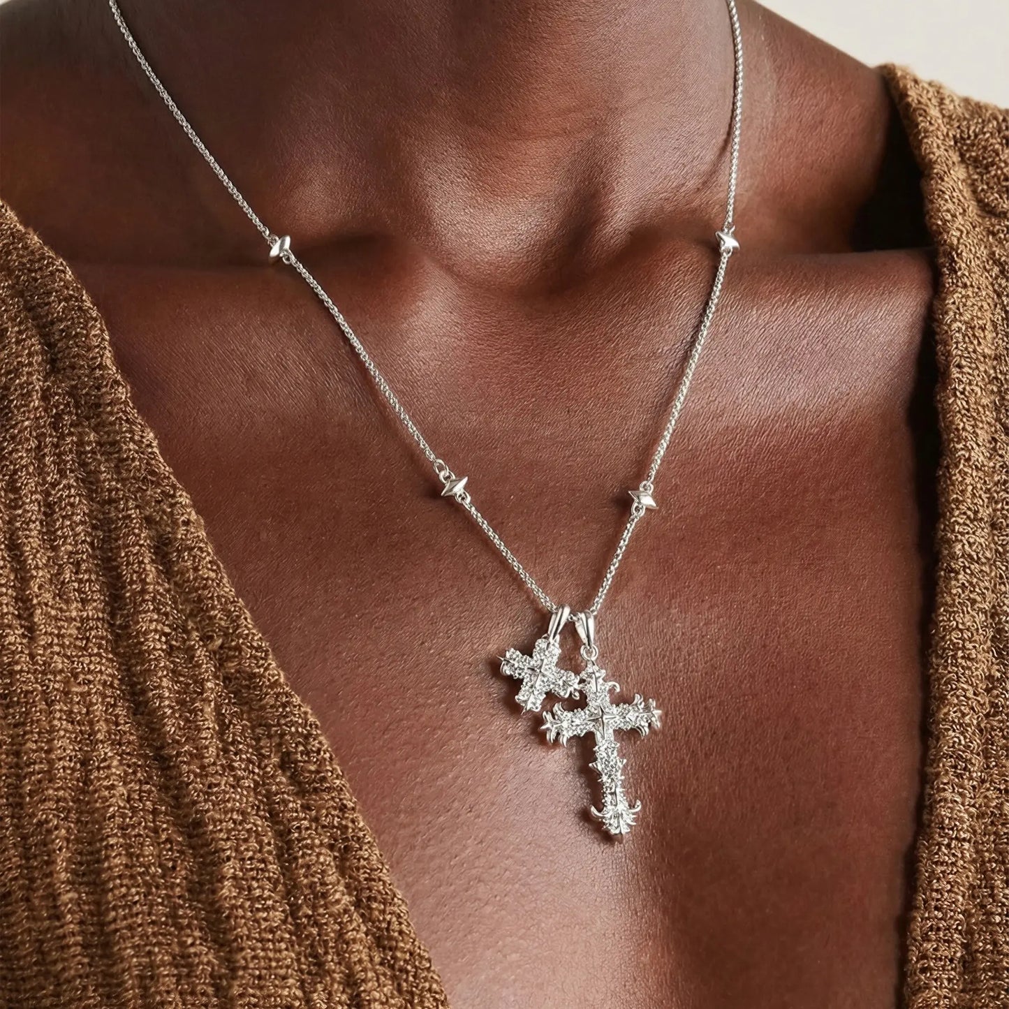 ✨16K Gold coating, iris flower cross long necklace 'Light of Faith'