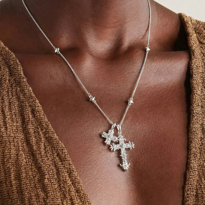 ✨16K Gold coating, iris flower cross long necklace 'Light of Faith'
