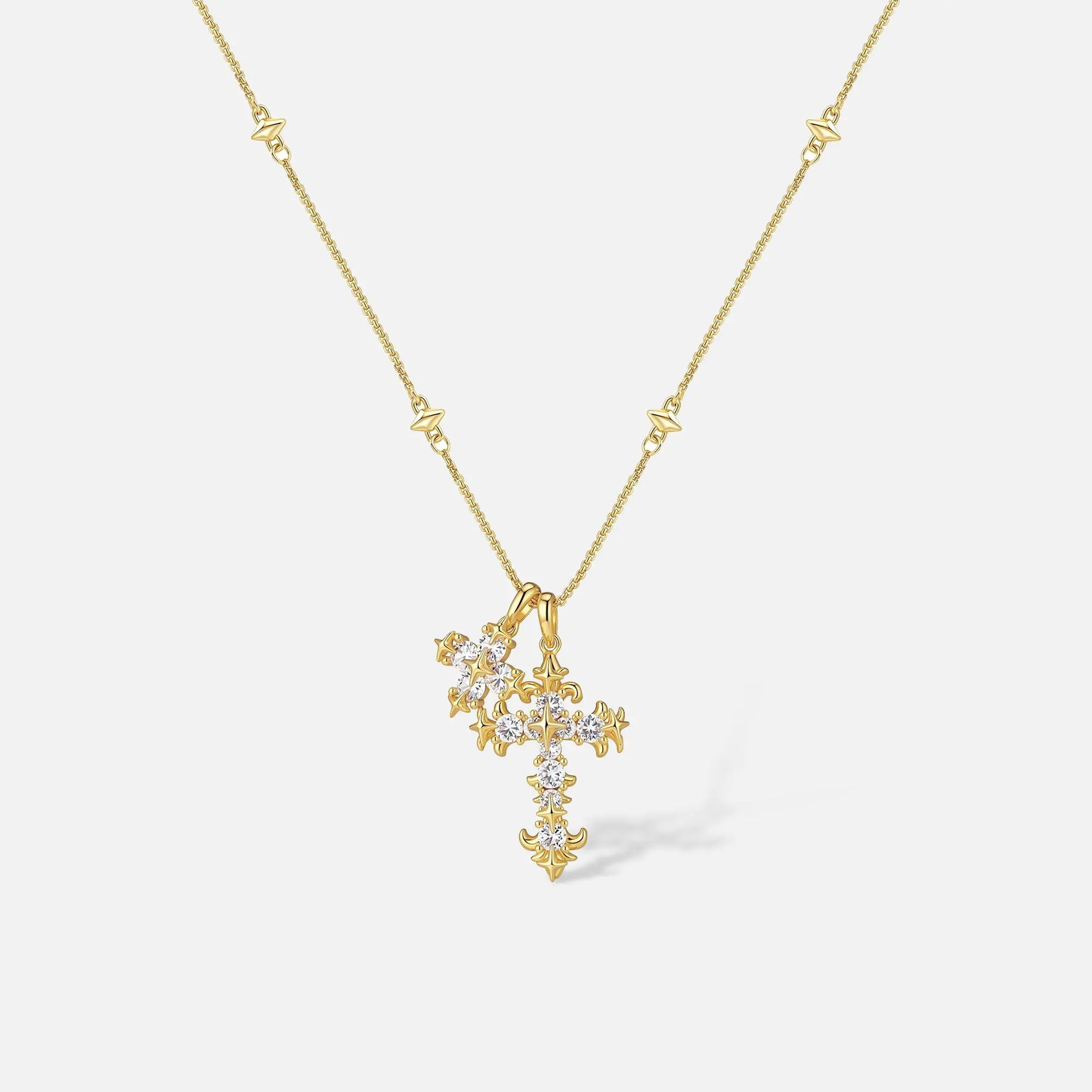 ✨16K Gold coating, iris flower cross long necklace 'Light of Faith'